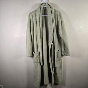 L.L. Bean Robe Womens Large Petite Sage Green Terry Fleece Long Sleeve w/Belt